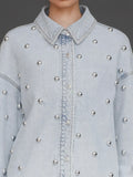 Studded Denim Shirt Jacket in Fjord Wash