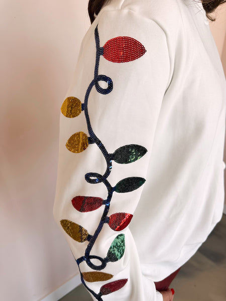 Bright Lights Bulb Sequin Sweatshirt in White