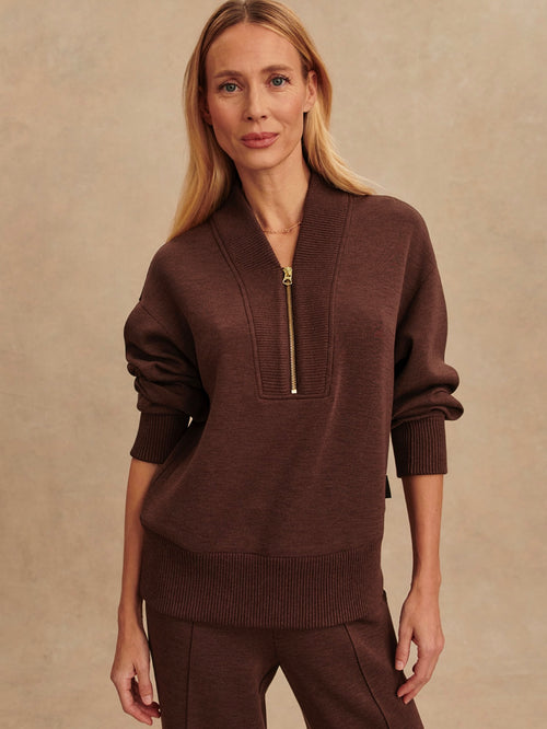 Sally Half Zip Sweat in Coffee Bean Marl