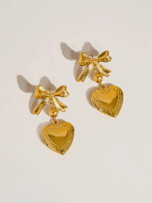 Keryn Heart & Bow Locket Earrings