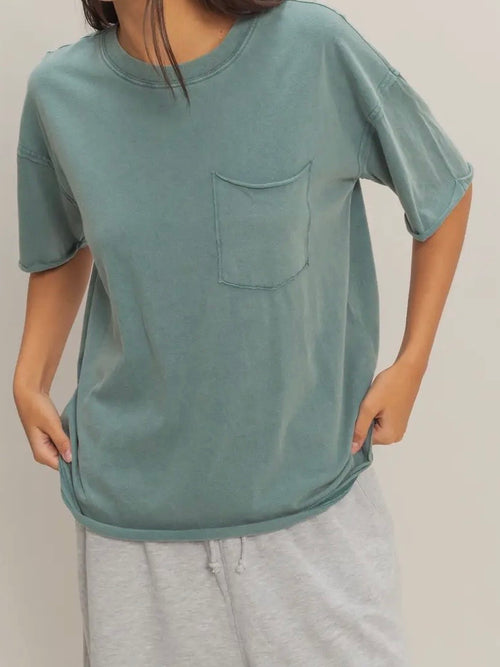 Pockets Please Tee in Dark Teal