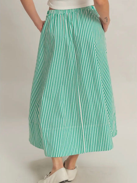 Stay Striped Maxi Skirt in Green