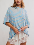All Love Stripe Pocket Tee in Blissful Blue Combo