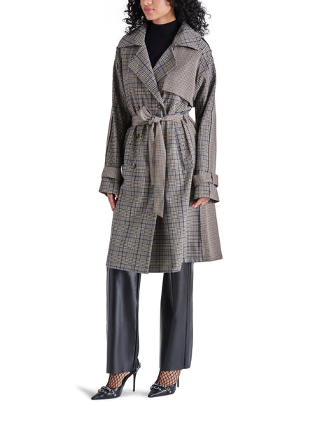 Shinely Trench Coat in Grey Plaid