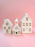 Stoneware Bisque Light Up Houses in Chapel Set of 3