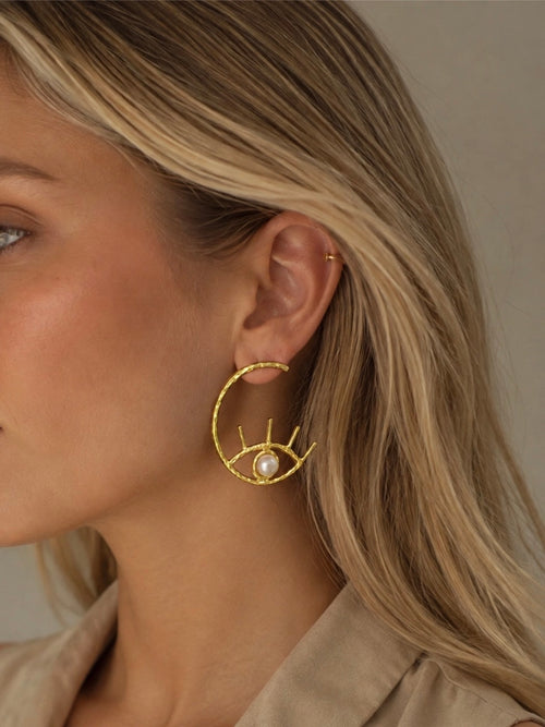 Evil Eye Pearl Hoops