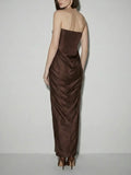 Liquid Mousse Shirred Dress in Brown