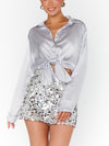 Smith Button Down in Silver Luxe Satin