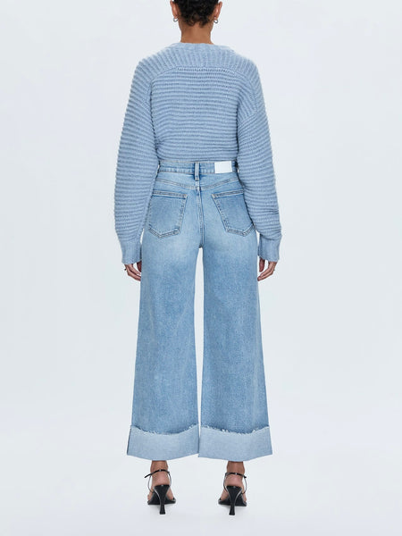 Lana Crop Wide Leg Cuffed Jean in Snowcat