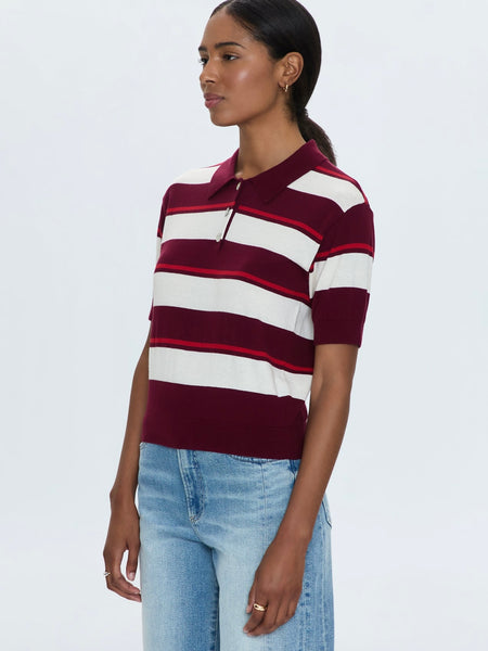 Drea Collared Sweater in Ruby Sangria Stripe