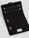Black Quilted Motif Velvet Embroidered Jewelry Roll