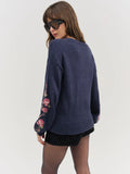 Molly Embroidered Pullover Sweater in Navy