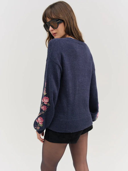 Molly Embroidered Pullover Sweater in Navy