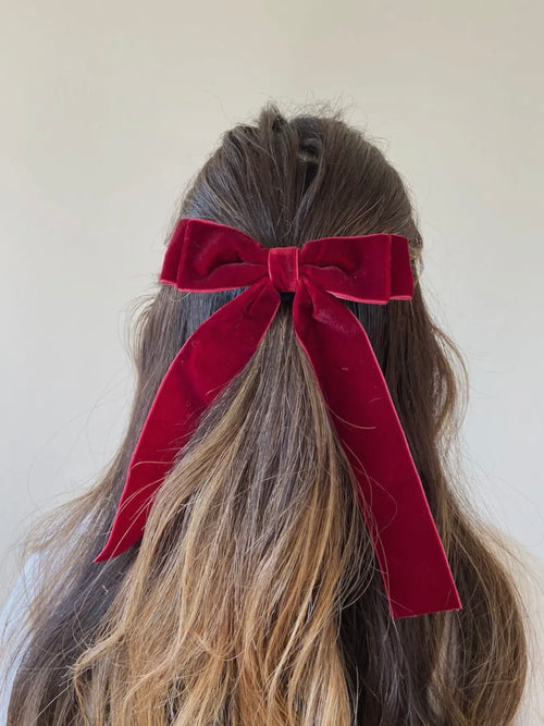 Classic Velvet Hair Bow Barrette in Red