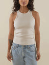 Sara High Neck Rib Tank in Bone