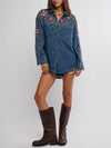 Rainbow Embroidered Denim Shirt in Rinse Wash