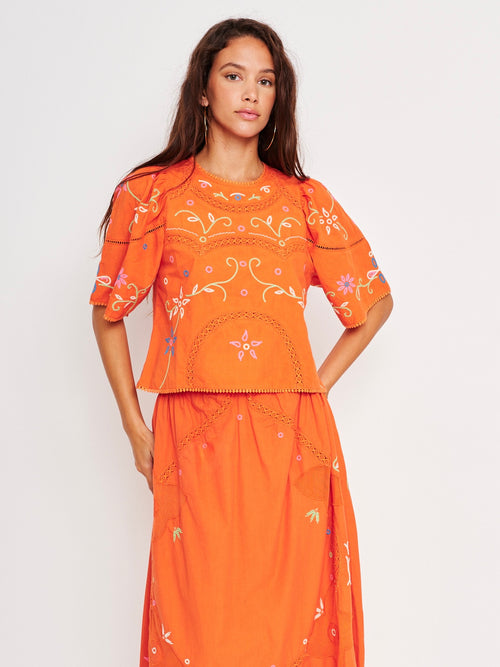 Pewter Top in Orange Embroidery