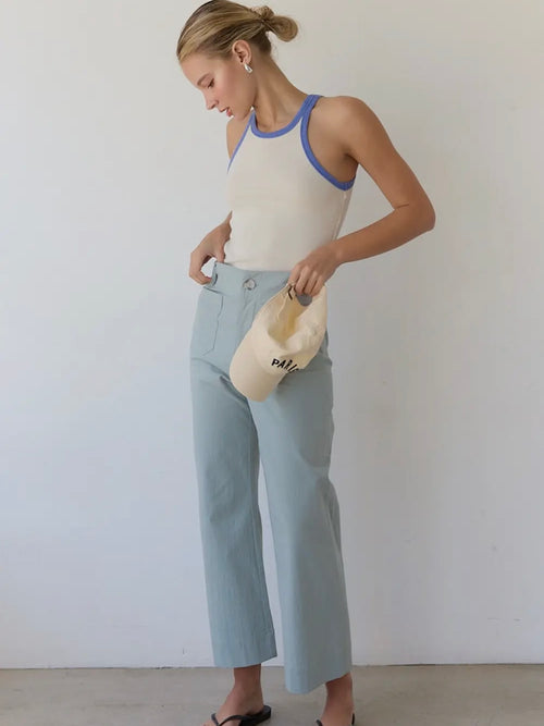 Contrast Ringer Tank in Blue & White
