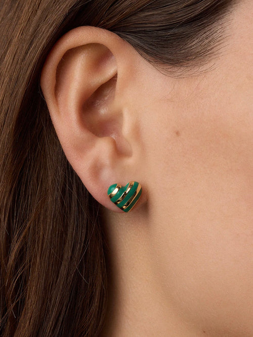 Campbell Enamel Heart Studs in Green
