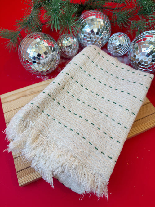 Stitched Tea Towel in Green