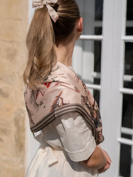 Toile De Jouy Olive Green Square Scarf