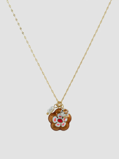 Porcelain Flower Necklace in Brown