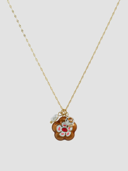 Porcelain Flower Necklace in Brown