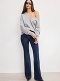 Knit Deep V Sweater in Melange Grey