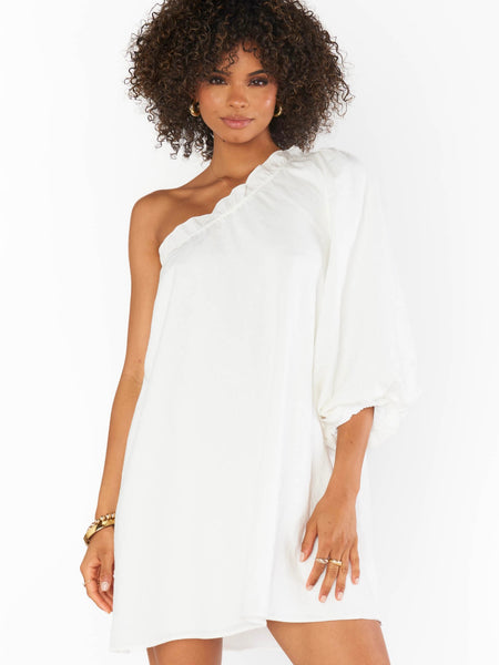 High Volume Mini Dress in White Linen
