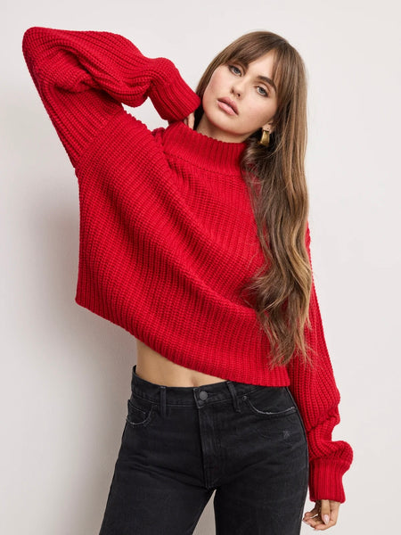 Chunky Knit Mock Neck Sweater in Chili