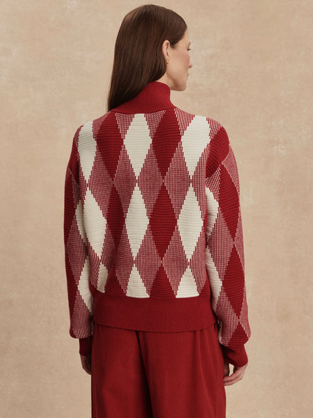 Karina Jacquard Knit Jacket in Red Dahlia
