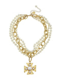 Maltese Cross Pearl Necklace