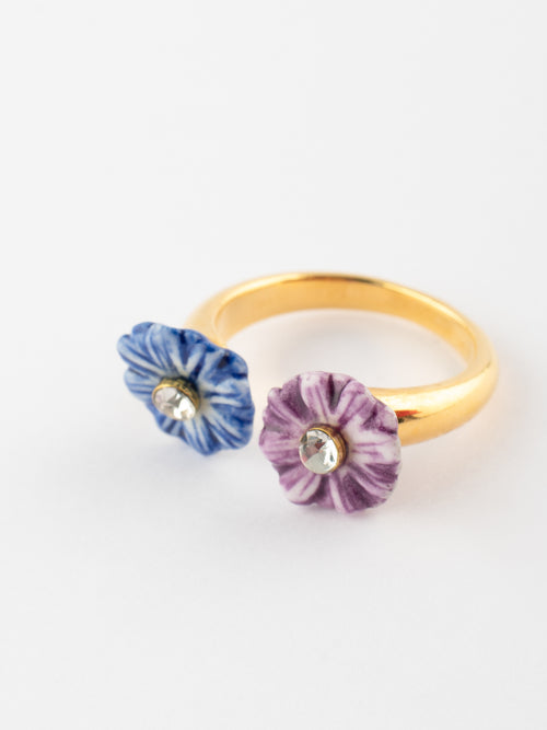 Blue & Violet Aster Flowers Face To Face Ring