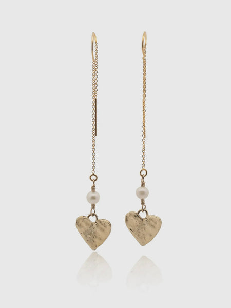 Rhiannon Gold Pearl Heart Threader Earrings