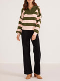 Darcy Quarter Zip Jumper in Khaki Stripe