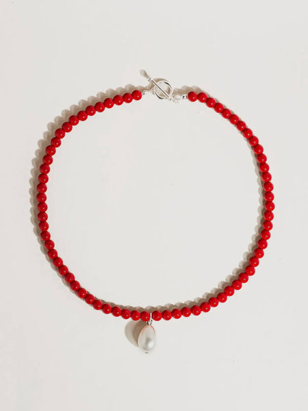 Joyeux Red Beaded Pearl Necklace