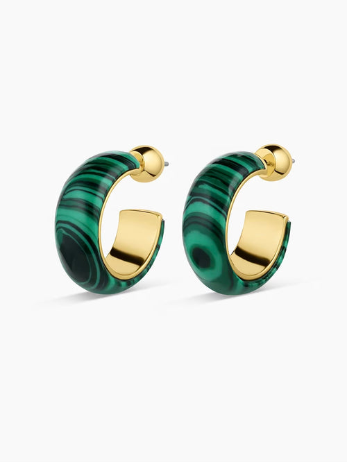 Paseo Marble Small Hoops in Malachite Marble Gold