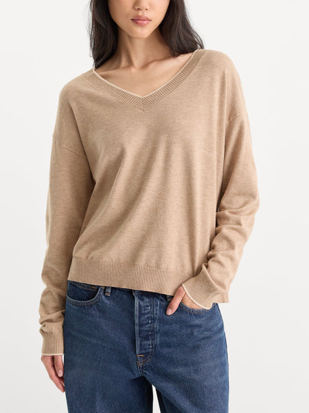 The Cozy V Neck Sweater in Dune Mist