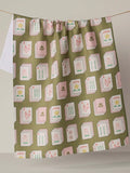 Flower Tiles Tea Towel in Green