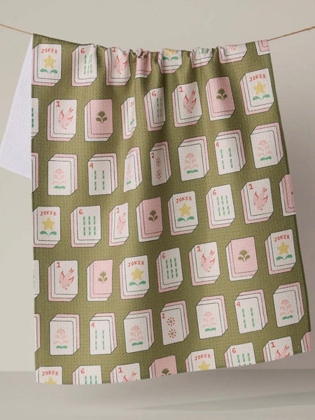 Flower Tiles Tea Towel in Green