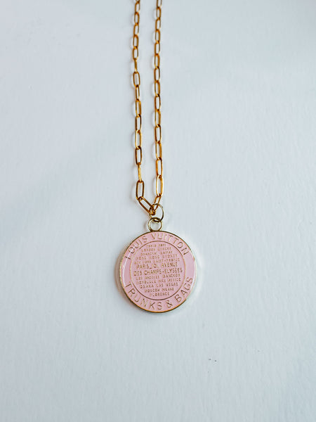 Repurposed Large Pink Tag Necklace