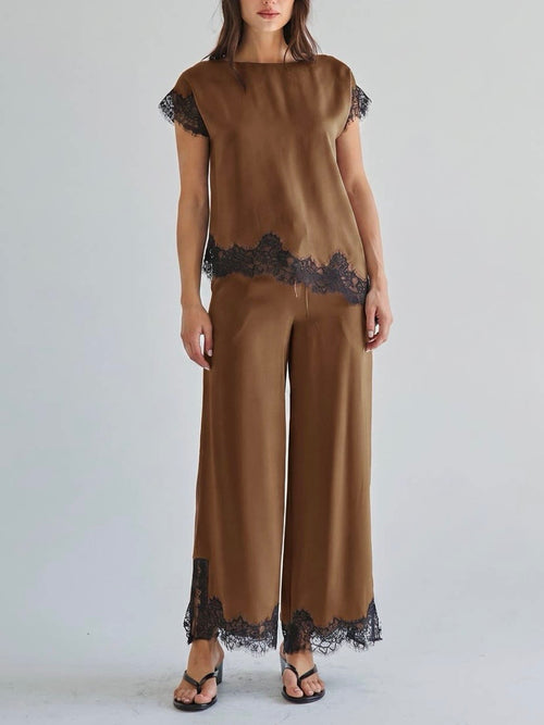 City Chic Satin Set in Mocha