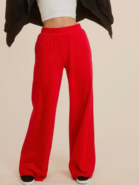 Never Sad in Plaid Flare Pants in Red Combo