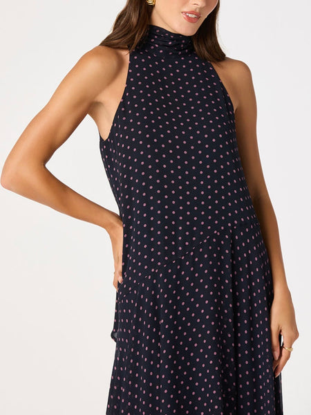 Tiana Dress in Navy Pink Polka Dot
