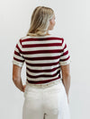 Knit Stripe Rope Embellished Top in Burgundy