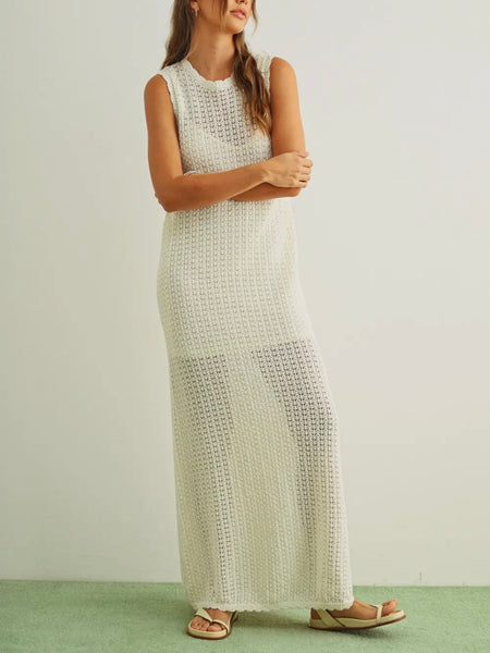 Back At It Knit Maxi Dress in White