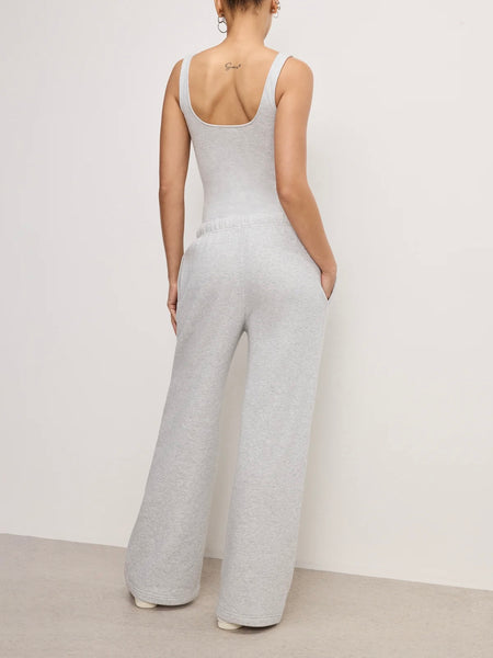 Brushed Fleece Wide Leg Pant in Heather Grey