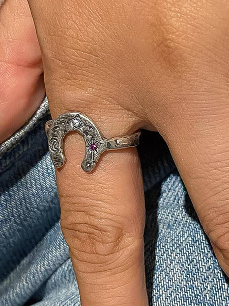 Sparrow Celestial Horseshoe Ring in Silver