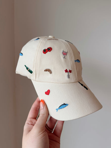 Embroidered Everything Hat in Cream