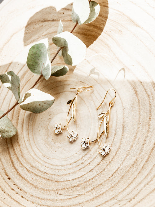 White Orchids Branch Earrings